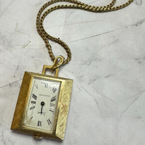 Vintage Sheffield Watch Pendant Necklace Swiss Made Gold Tone Long FOR PARTS